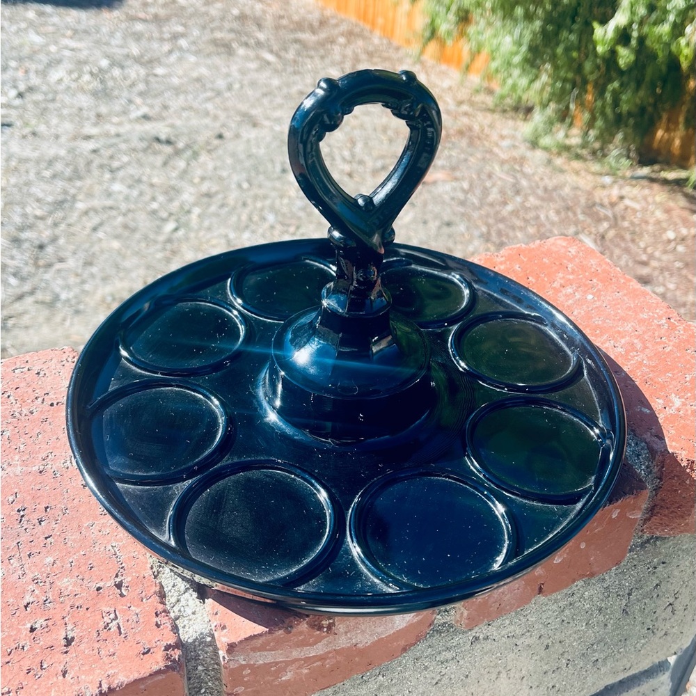 Vintage L.E. Smith black amethyst glass beverage caddy